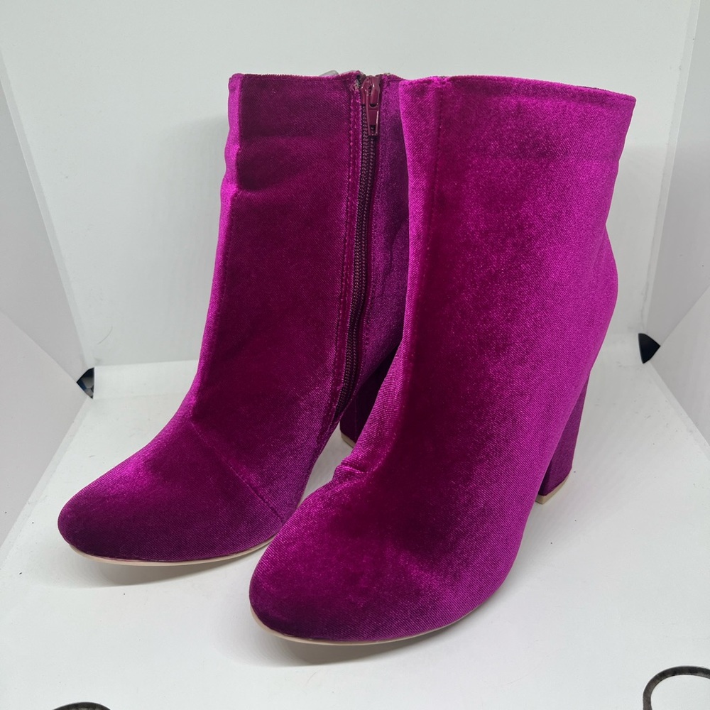 Velvet Magenta Heeled Bootie